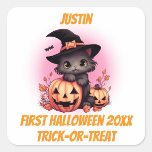 Erste Halloween Niedlich Kitten Quadratischer Aufkleber