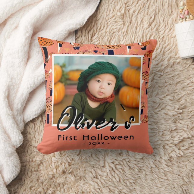 Erste Halloween Orange Mushroom Fall Foto Kissen (Decke)