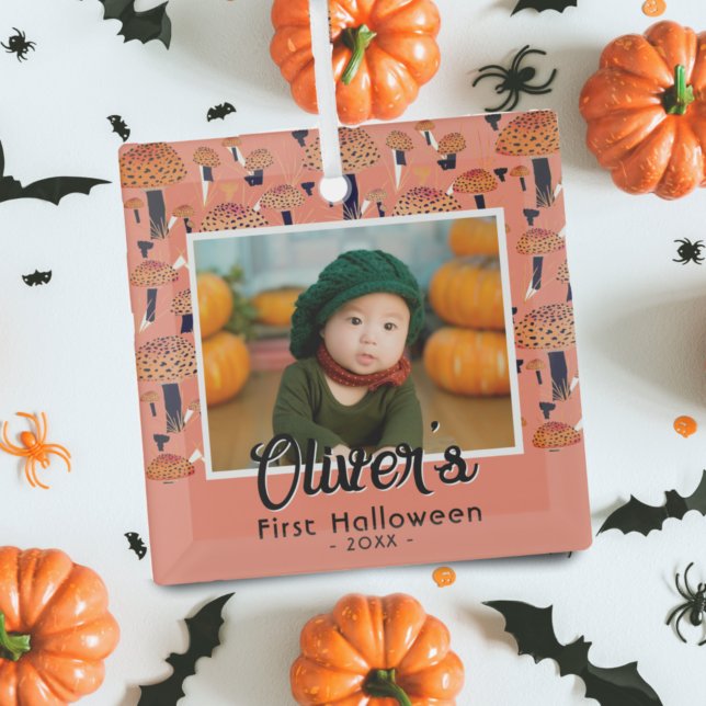 Erste Halloween Orange Mushroom Fall Foto Ornament Aus Glas (Von Creator hochgeladen)