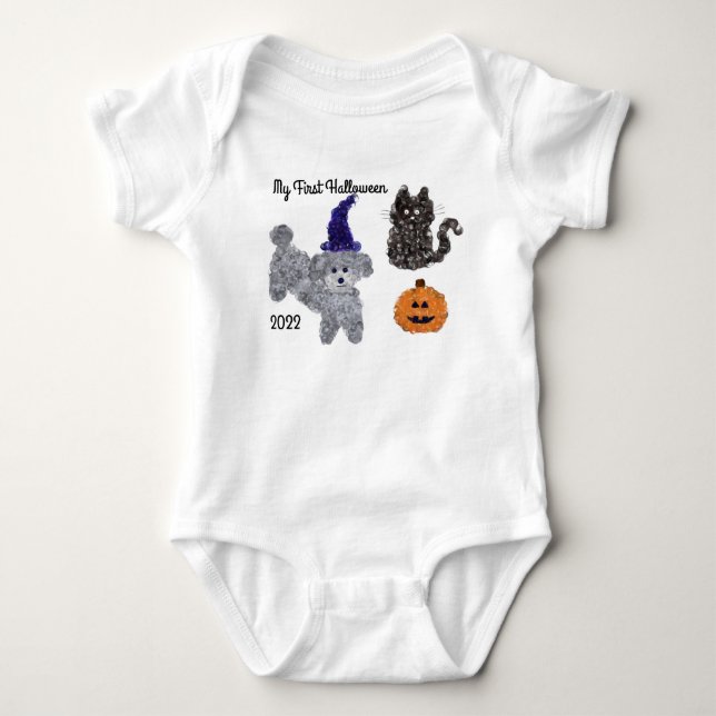 Erste Halloween-Poodle #1 Baby Bodysuit Baby Strampler (Vorderseite)