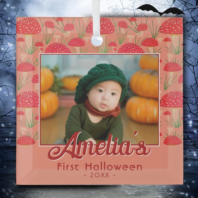 Erste Halloween Red Mushroom Fall Foto Ornament Aus Glas (Von Creator hochgeladen)