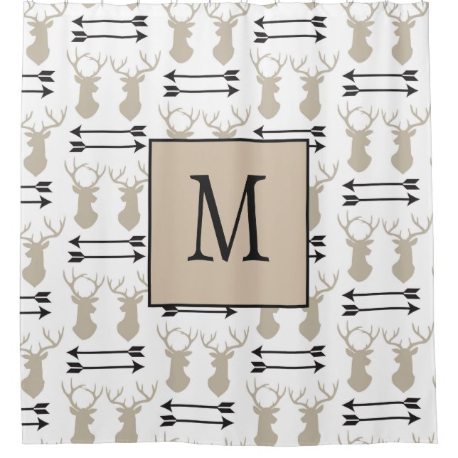 Erste Handsome Deer Buck Monogram Duschvorhang (Vorderseite)