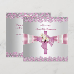 Erste heilige Kommune 1. Kreuzmädchen Weiß Rosa Einladung