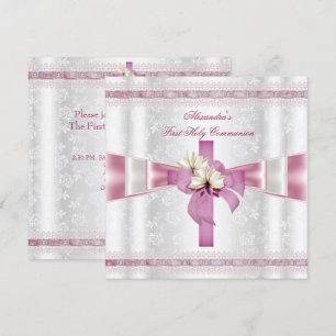Erste heilige Kommune 1. Kreuzmädchen Weiß Rosa Einladung