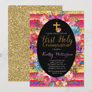 Erste Heilige Kommune Einladung farbenfrohe Fiesta