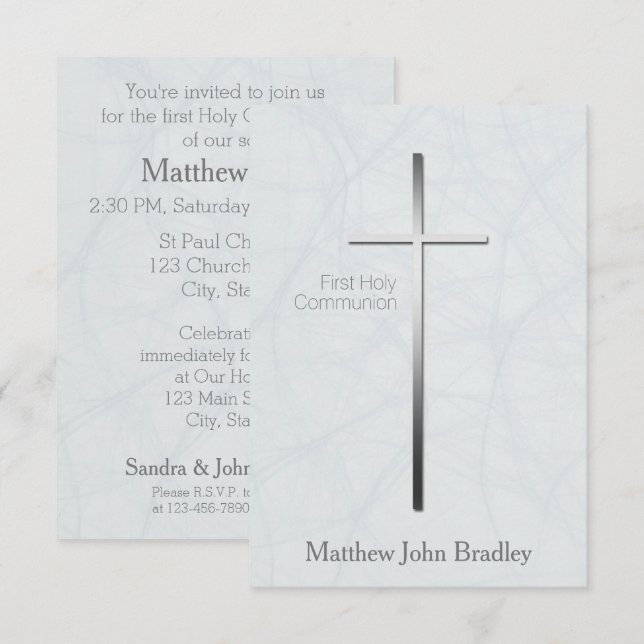 Erste Heilige Kommune in blauer Einladung (Vorne/Hinten)