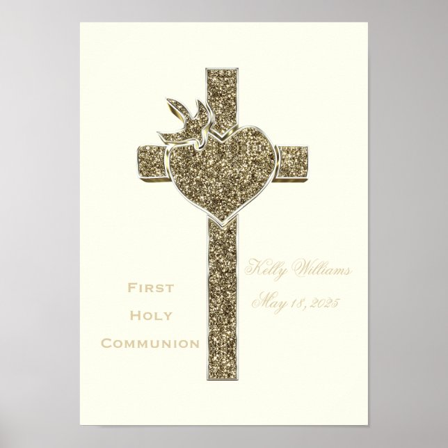 Erste Heilige Kommune Kreuz mit Taube und Herz Poster (Vorne)