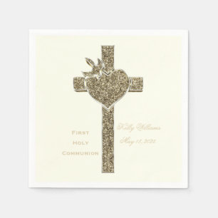 Erste Heilige Kommune Kreuz mit Taube und Herz Serviette