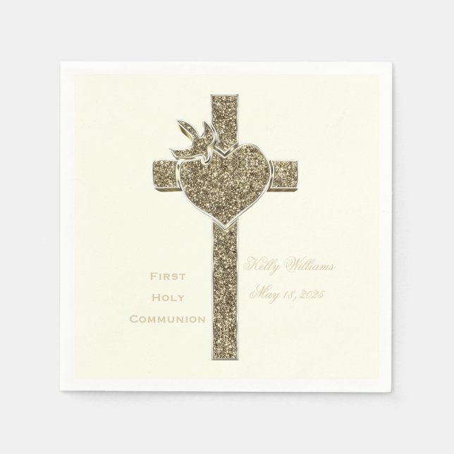 Erste Heilige Kommune Kreuz mit Taube und Herz Serviette (Vorderseite)