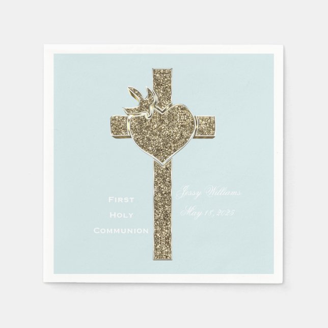 Erste Heilige Kommune Kreuz mit Taube und Herz Serviette (Vorderseite)
