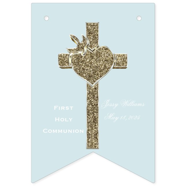Erste Heilige Kommune Kreuz mit Taube und Herz Wimpelkette (Erste Fahne)