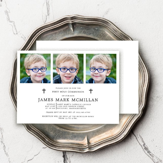 Erste heilige Kommunion 3-Foto Collage Boy Keepake Einladung (Von Creator hochgeladen)