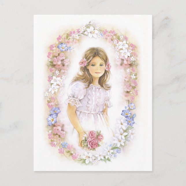 Erste heilige Kommunion, Bestätigungsmädchen Postkarte (Vorderseite)