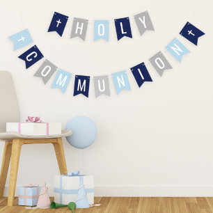 Erste Heilige Kommunion Blue Gray Boy Celebration Wimpelkette