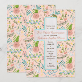 Erste Heilige Kommunion Blumenmuster | Aufforderun Einladung
