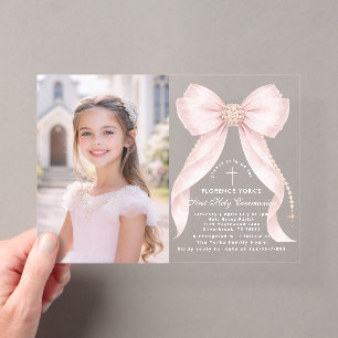 Erste heilige Kommunion Blush Pink Schleife Christ Acryleinladungen