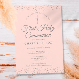Erste heilige Kommunion Blush Pink Silber Stardust Save The Date