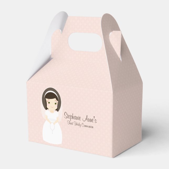 Erste Heilige Kommunion Brünett Girl Geschenkschachtel (Vorderseite)