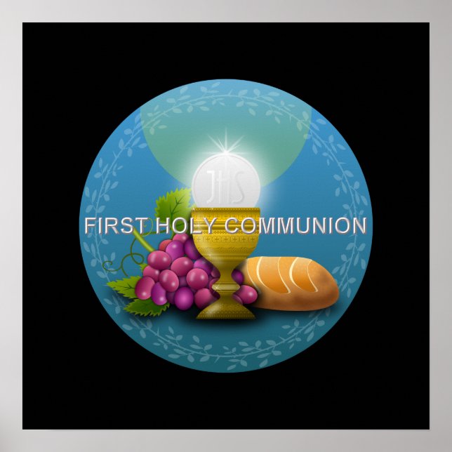 Erste Heilige Kommunion Chalice und Gastgeber Poster (Vorne)