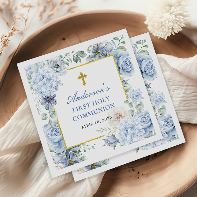 Erste Heilige Kommunion Dusty Blue Floral Serviette (Von Creator hochgeladen)