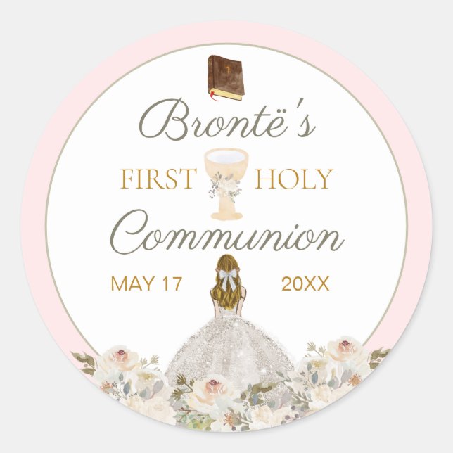 Erste Heilige Kommunion Elegant Rosa Sticker (Vorderseite)