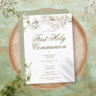 Erste Heilige Kommunion Elegant Weißes Blossom Flo Einladung