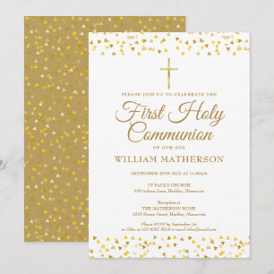 Erste heilige Kommunion Elegante goldene Herzen Einladung