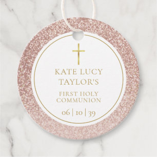 Erste heilige Kommunion Elegante Rose Gold Glitter Geschenkanhänger
