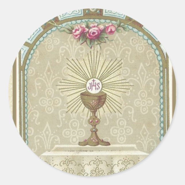 Erste Heilige Kommunion Eucharist auf Altar Runder Aufkleber (Vorderseite)
