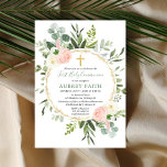Erste Heilige Kommunion Eukalyptus Grüne Rosa Gold Einladung<br><div class="desc">For more advanced customization of this design,  simply select the "Customize It" button above!</div>