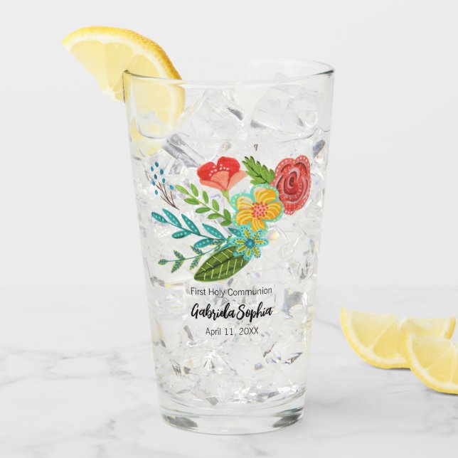 Erste heilige Kommunion - farbenfrohe Blume Glas (Vorderseite Ice)
