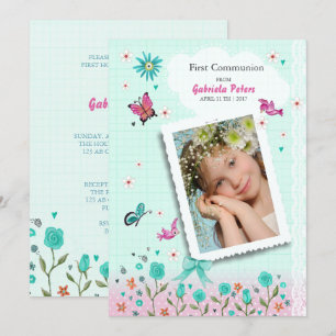 Erste Heilige Kommunion Floral   FOTO Einladung