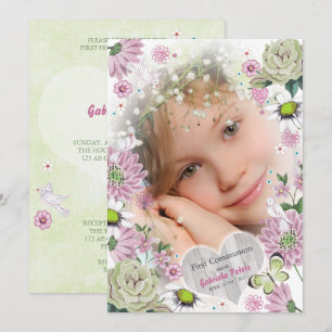 Erste Heilige Kommunion Floral   FOTO Einladung