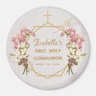 Erste Heilige Kommunion Floral Gold Marmor Orchide Magnet