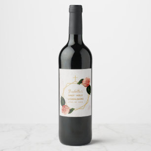 Erste Heilige Kommunion Floral Kamelien Weinetikett