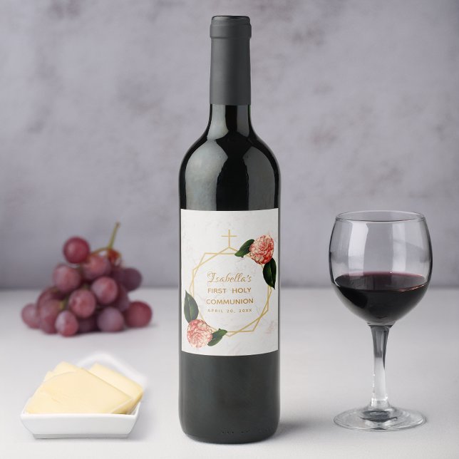 Erste Heilige Kommunion Floral Kamelien Weinetikett (Von Creator hochgeladen)
