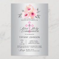 Erste Heilige Kommunion Floral Pink Cross GIRL + P