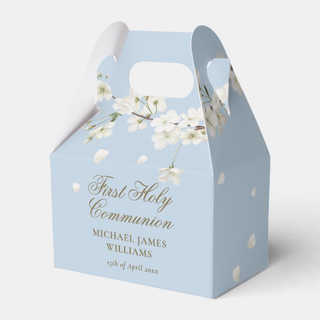 Erste heilige Kommunion Floral Weiße Blossom Blau Geschenkschachtel (Vorderseite)