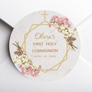 Erste Heilige Kommunion Florale Gold Orchideen Mar Runder Aufkleber