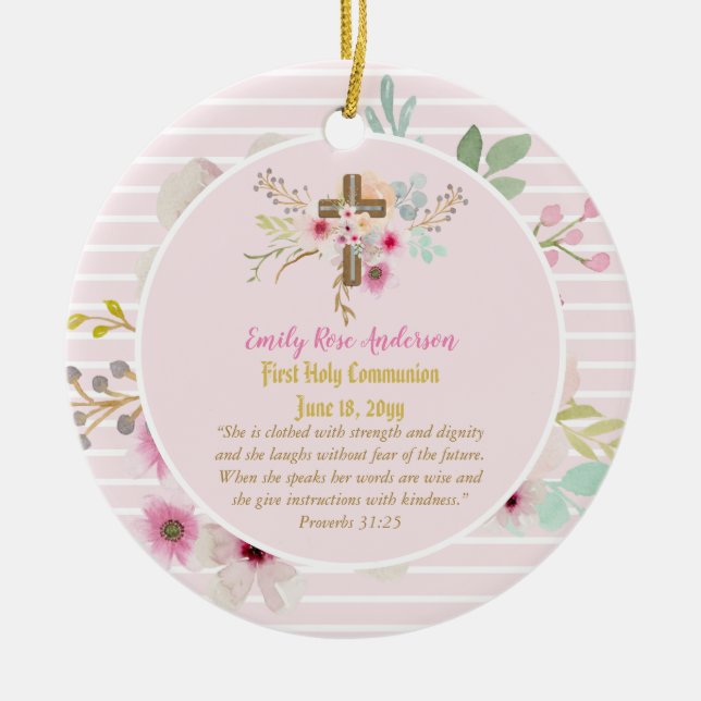 Erste Heilige Kommunion FOTO Gift Grils Pink Blume Keramik Ornament (Vorne)