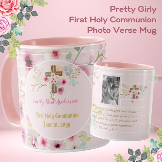 Erste Heilige Kommunion FOTO Gift Grils Pink Blume Tasse (Von Creator hochgeladen)