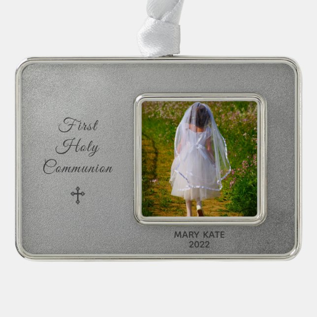 Erste Heilige Kommunion Foto Ornament Rahmen-Ornament Silber (Vorderseite)