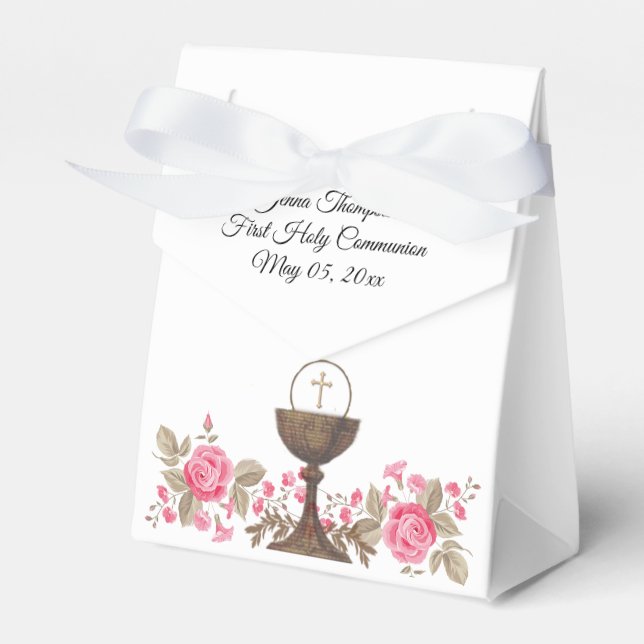 Erste Heilige Kommunion Girls Traditionelle Rose Geschenkschachtel (Vorderseite)