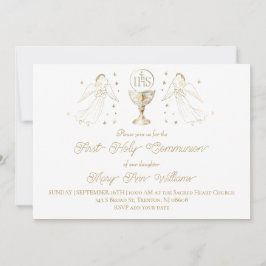 Erste heilige Kommunion goldene Engel Kelch Hostie Einladung