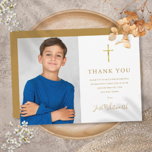 Erste heilige Kommunion Goldene Unterschrift Foto  Dankeskarte