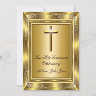 Erste heilige Kommunion Goldkreuz für Jungen Einladung