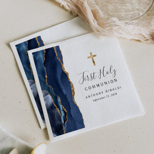 Erste heilige Kommunion in Navyblau und Goldachat Serviette