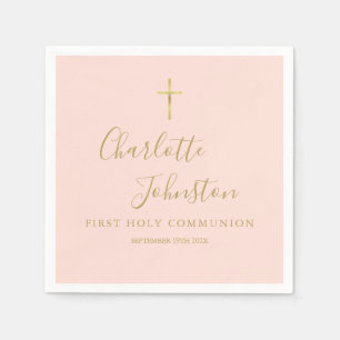 Erste heilige Kommunion in Rosa Gold Schrift Serviette