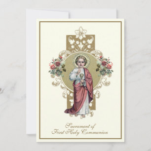 Erste Heilige Kommunion Jesus Eucharistische Rose Einladung