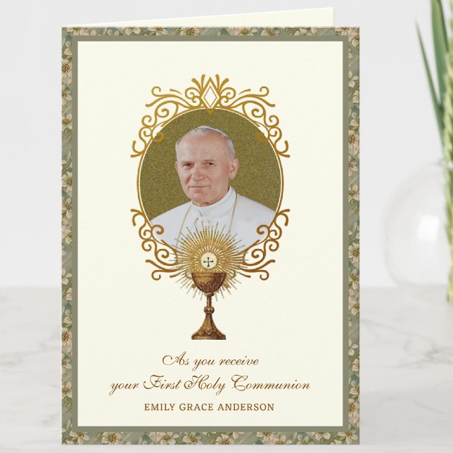 Erste Heilige Kommunion Johannes Paul II Eucharist Karte (Easy to personalize - )